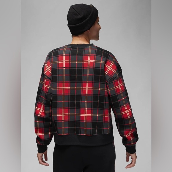 NWT Nike Jordan Brooklyn Plaid Fleece Loose Fit Crew Sweatshirt Women’s - Picture 2 of 7